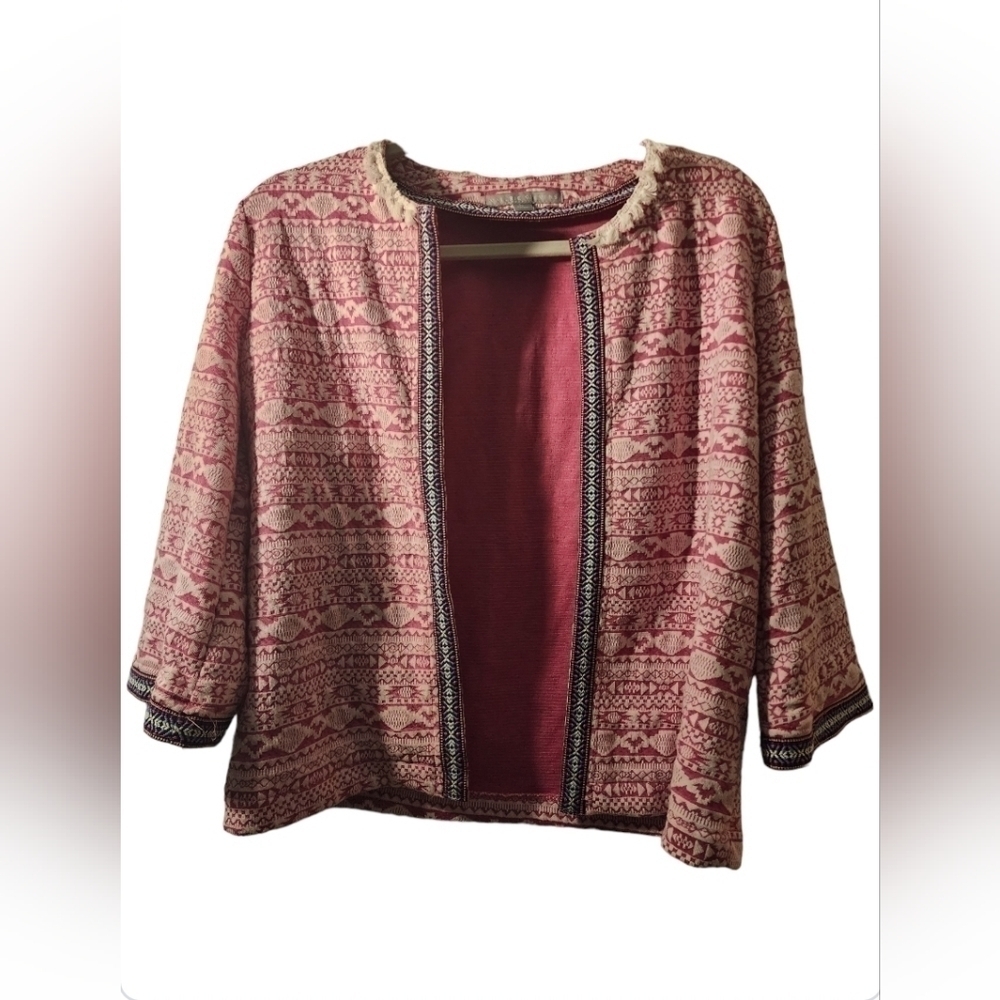 Valerie Stevens Womens Pink  Cardigan Lightweight Geometric Aztec Small